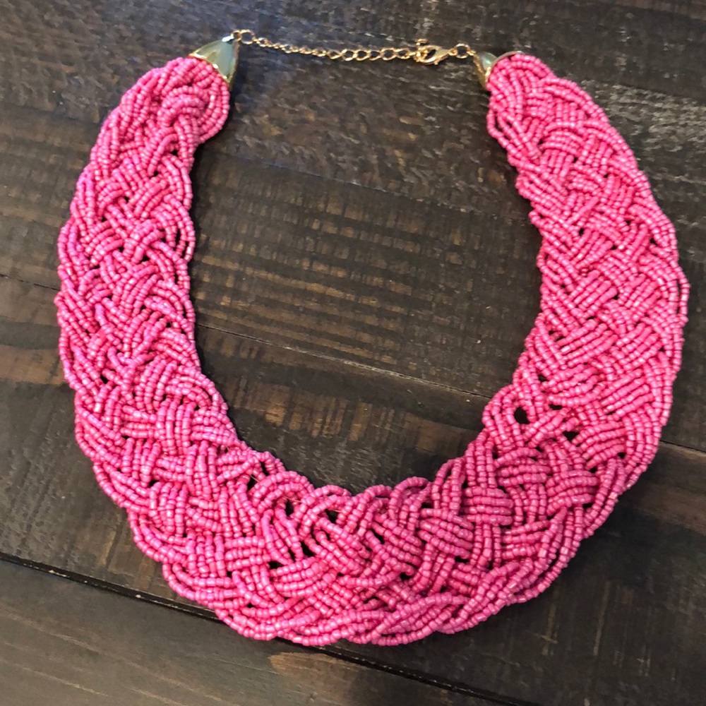 NWOT Braided pink collar necklace
